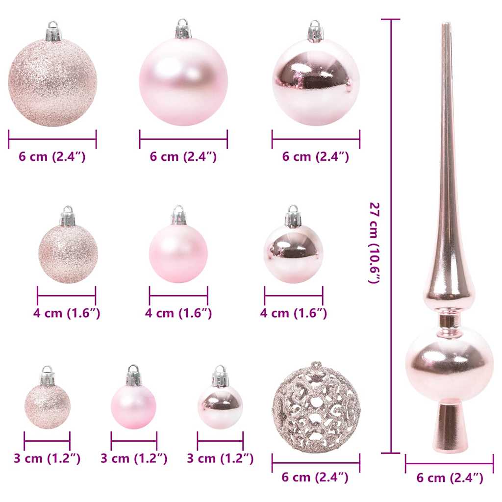 vidaXL Christmas Bauble Set with 150 LEDs 61 pcs Pink Plastic
