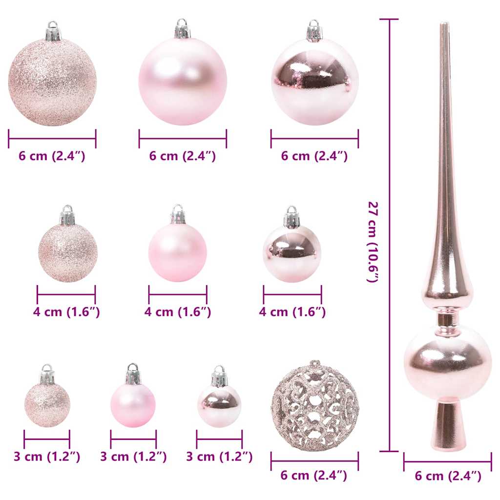 vidaXL Christmas Bauble Set with 300 LEDs 120 pcs Pink Plastic