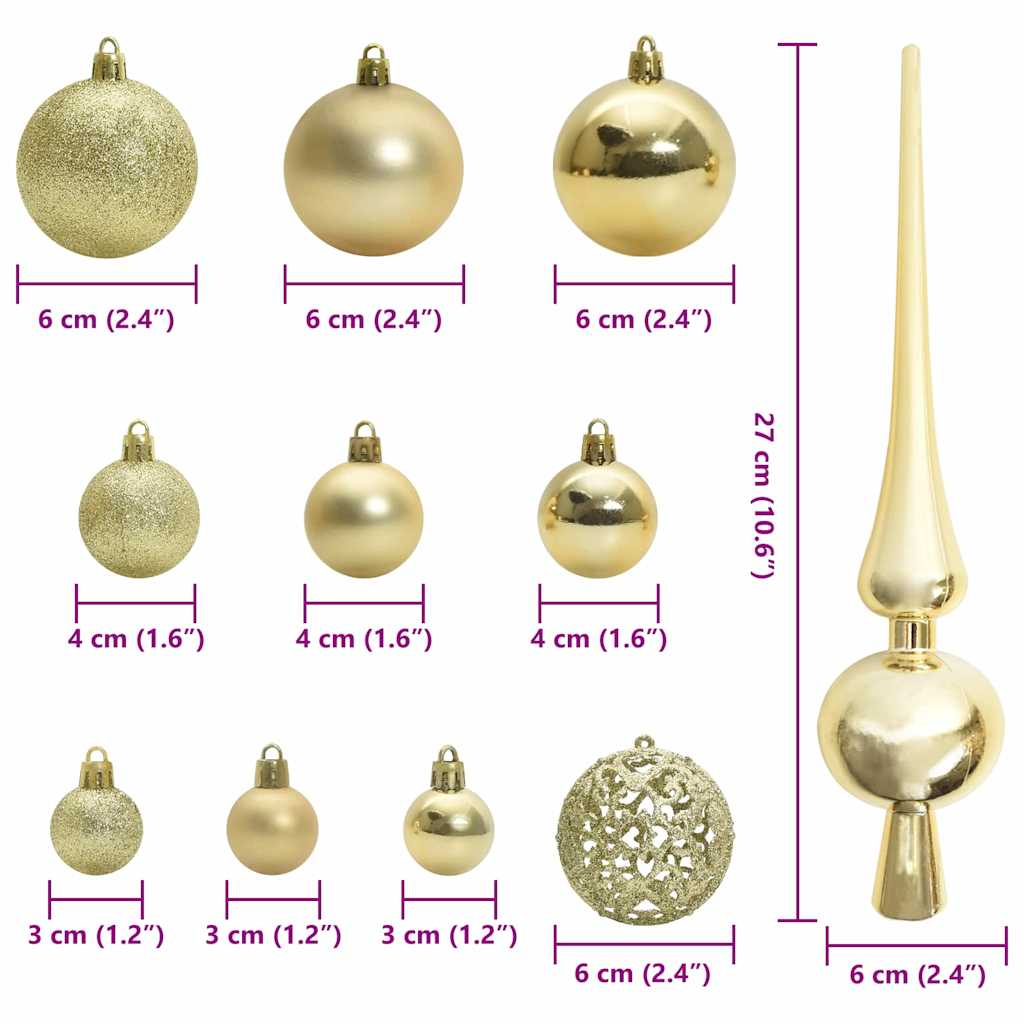 vidaXL Christmas Bauble Set with 150 LEDs 61 pcs Gold Plastic