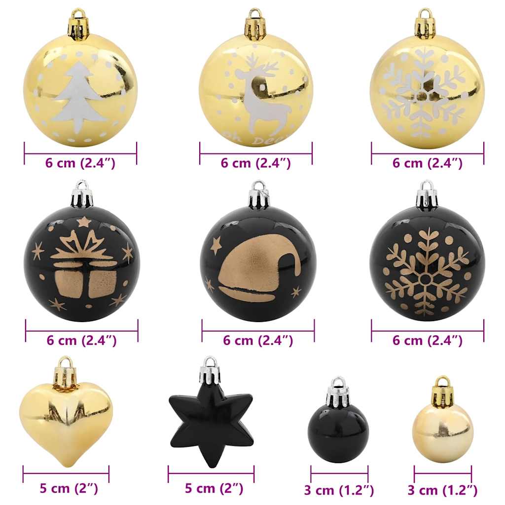vidaXL Christmas Bauble Set 40 pcs Black and Gold Plastic