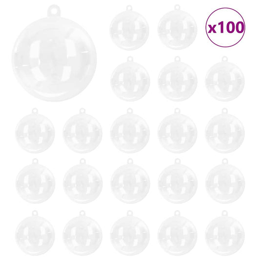 vidaXL Christmas Bauble Set 100 pcs Transparent Ø 8 cm Plastic
