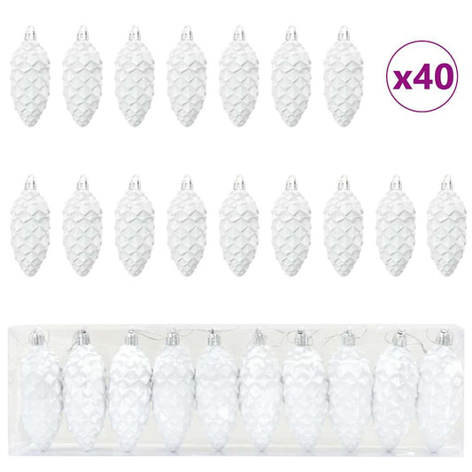 vidaXL Christmas Pine Cone Ball 40 pcs White Plastic