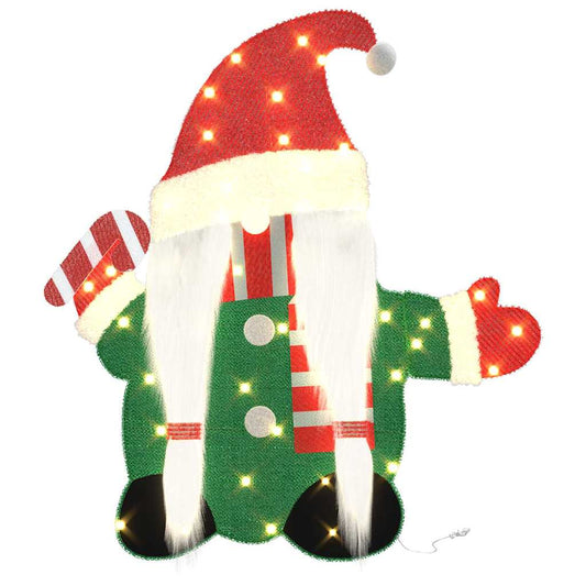 vidaXL Lighted Gnome with 60 LEDs Warm White 71 x 64 cm Tinsel Fabric