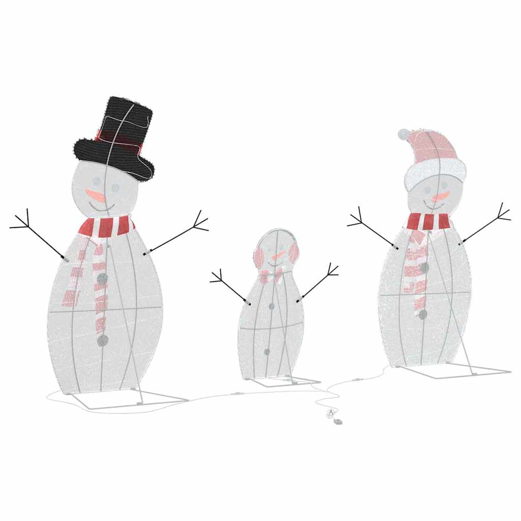 vidaXL Lighted Snowman Family 3 pcs Warm White 56 x 80 cm Polyester