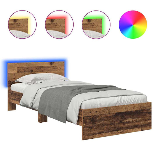 vidaXL Bed Frame with Headboard Old Wood 90 x 190 cm Engineered Wood