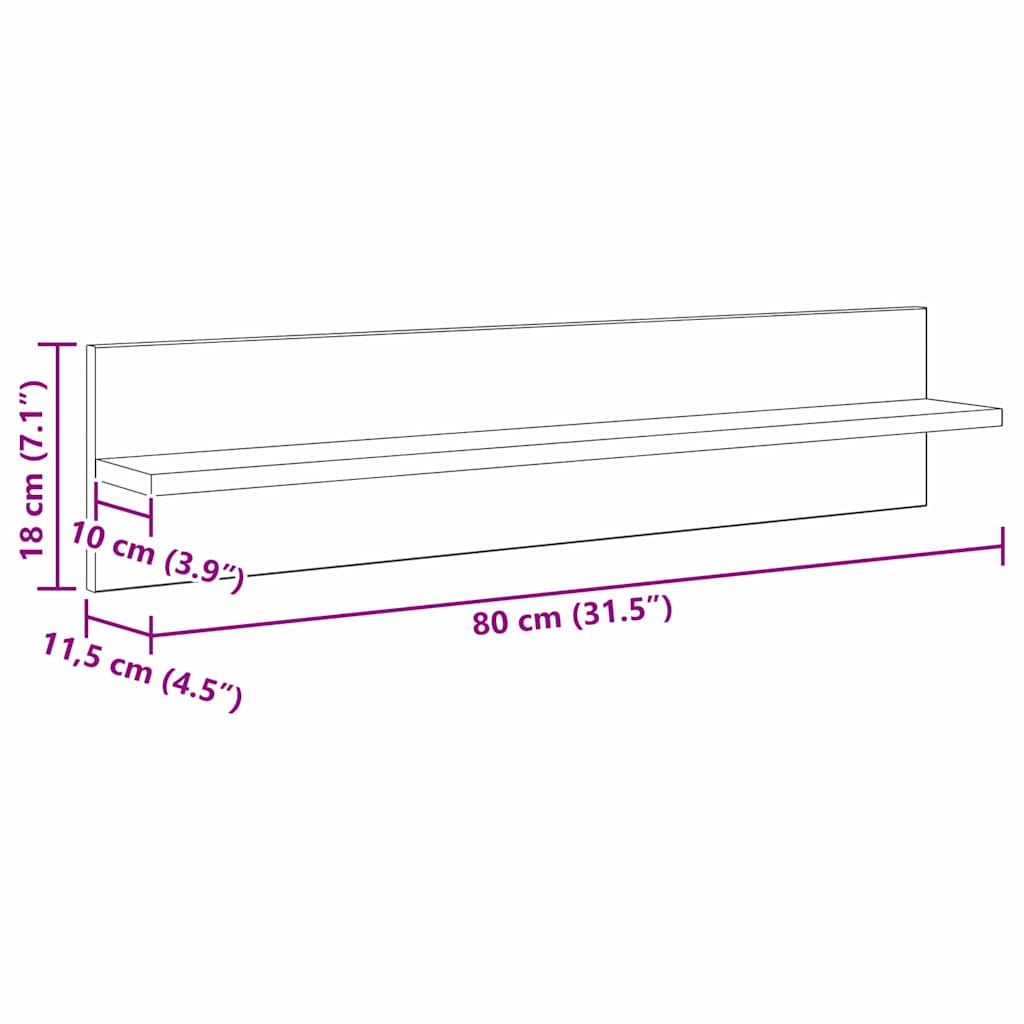 vidaXL Wall Shelves 4 pcs Black Oak 80 x 11.5 x 18 cm Engineered Wood