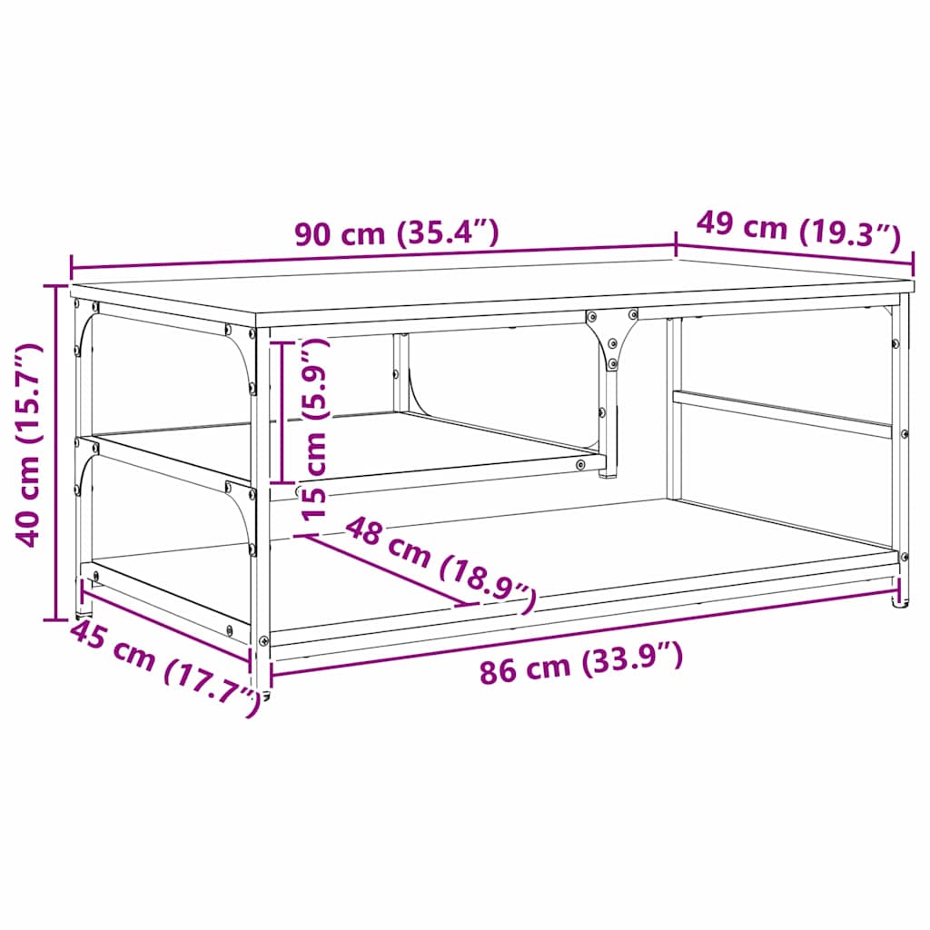 vidaXL Coffee Table Black Oak 90 x 49 x 40 cm Engineered Wood