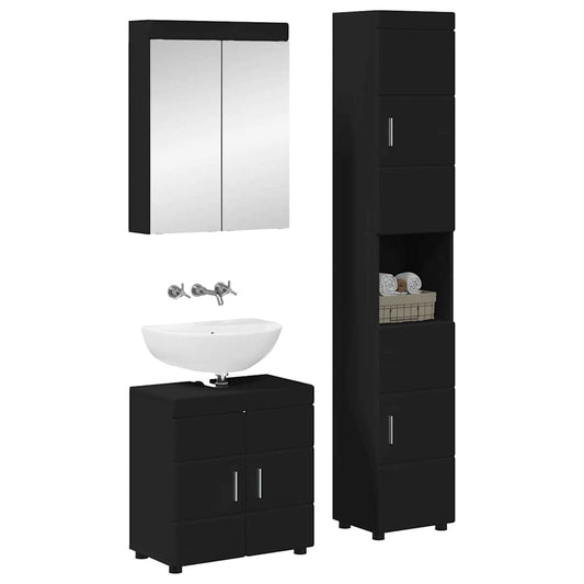 vidaXL Bathroom Furniture Set with Shelf TULUM Black Engineered Wood