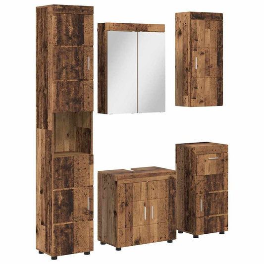 vidaXL Bathroom Furniture Set with Door TULUM Old Wood Engineered Wood