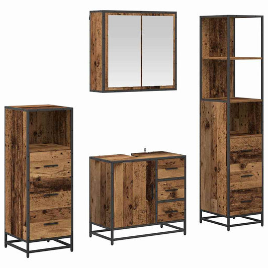 vidaXL Bathroom Furniture Set with Door 4 pcs Old wood 65 x 33 x 60 cm