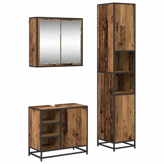 vidaXL Bathroom Furniture Set with Door 3 pcs Old Wood Engineered Wood