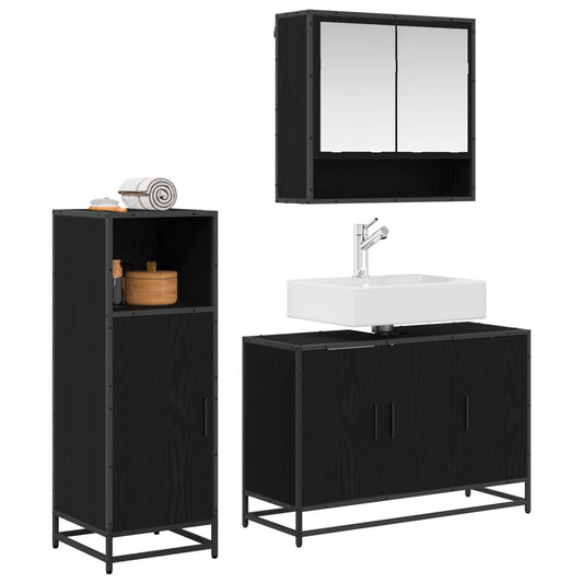 vidaXL Bathroom Furniture Set 3 pcs Black Oak Engineered Wood