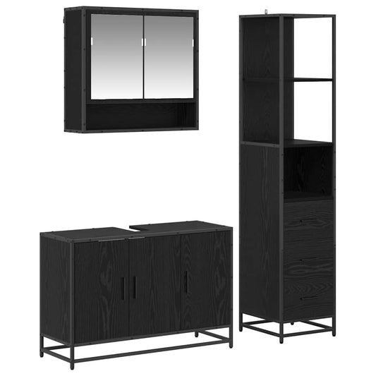 vidaXL Bathroom Furniture Set 3 pcs Black Oak Engineered Wood
