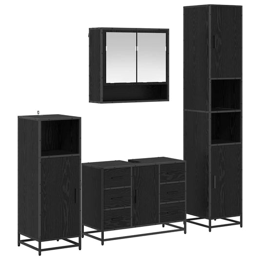 vidaXL Bathroom Furniture Set 4 pcs Black Oak Engineered Wood