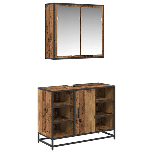 vidaXL Bathroom Furniture Set with Door 2 pcs Old wood 80 x 33 x 60 cm