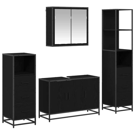 vidaXL Bathroom Furniture Set 4 pcs Black Oak Engineered Wood