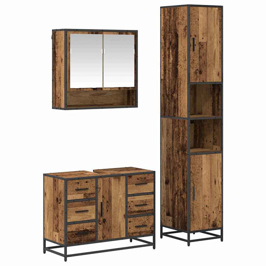 vidaXL Bathroom Furniture Set with Door 3 pcs Old Wood Engineered Wood