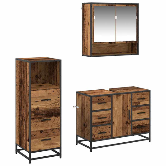 vidaXL Bathroom Furniture Set with Door 3 pcs Old Wood Engineered Wood