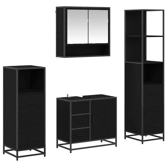 vidaXL Bathroom Furniture Set 4 pcs Black Oak Engineered Wood