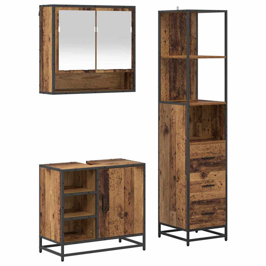 vidaXL Bathroom Furniture Set with Door 3 pcs Old Wood Engineered Wood