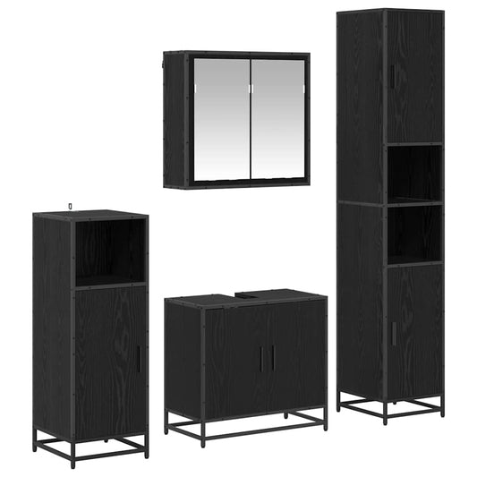 vidaXL Bathroom Furniture Set 4 pcs Black Oak Engineered Wood