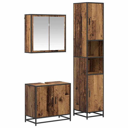 vidaXL Bathroom Furniture Set with Door 3 pcs Old wood 65 x 33 x 60 cm