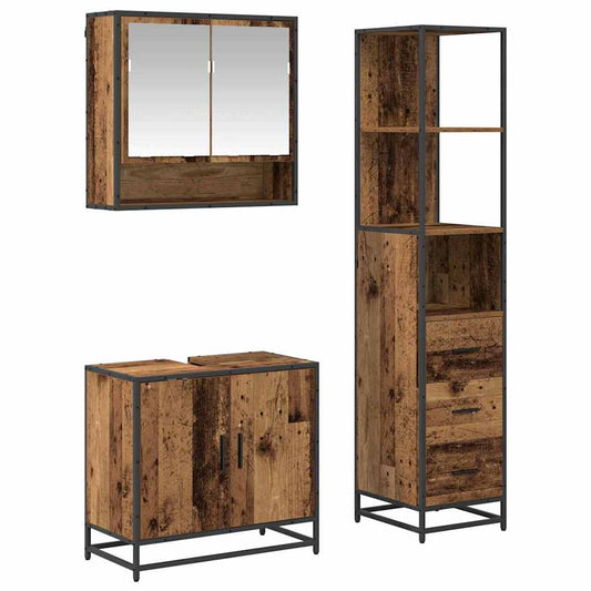 vidaXL Bathroom Furniture Set with Door 3 pcs Old Wood Engineered Wood