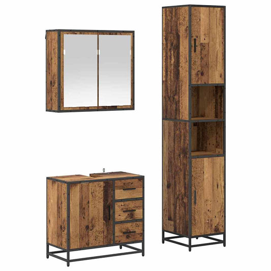 vidaXL Bathroom Furniture Set with Door 3 pcs Old wood 65 x 33 x 60 cm