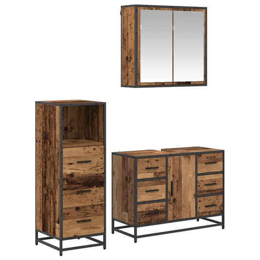 vidaXL Bathroom Furniture Set with Door 3 pcs Old Wood Engineered Wood