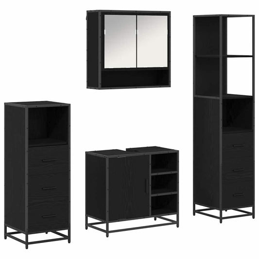 vidaXL Bathroom Furniture Set 4 pcs Black Oak Engineered Wood