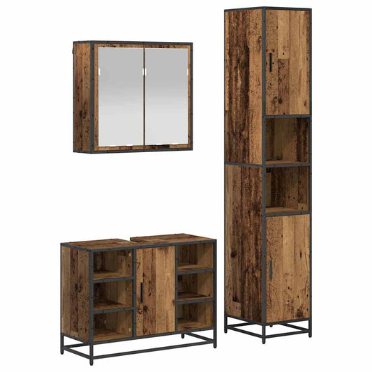 vidaXL Bathroom Furniture Set with Door 3 pcs Old wood 80 x 33 x 60 cm