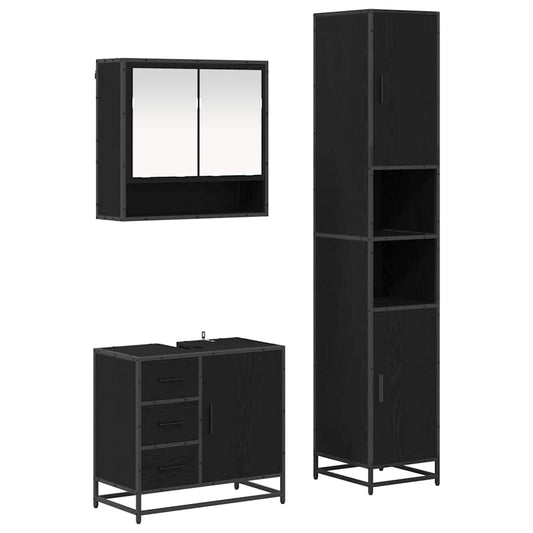 vidaXL Bathroom Furniture Set 3 pcs Black Oak Engineered Wood