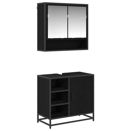 vidaXL Bathroom Furniture Set 2 pcs Black Oak Engineered Wood