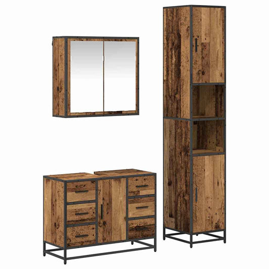 vidaXL Bathroom Furniture Set with Door 3 pcs Old Wood Engineered Wood