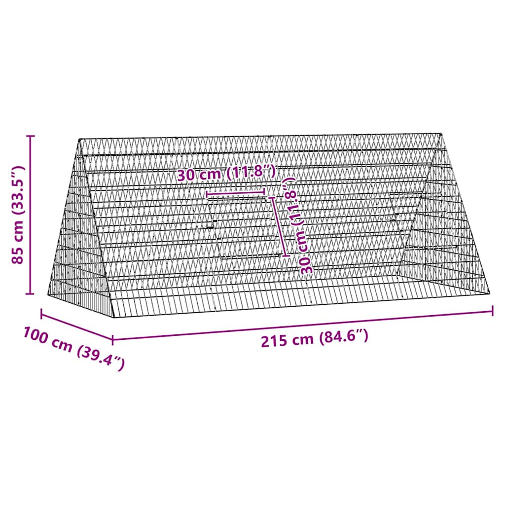 vidaXL Rabbit Cage Silver 215 x 100 x 85 cm Galvanised Steel