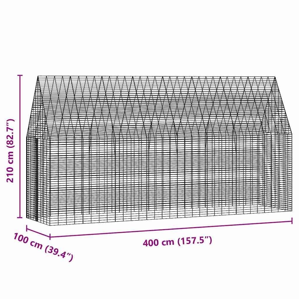 vidaXL Rabbit Cage Silver 400 x 100 x 210 cm Galvanised Steel