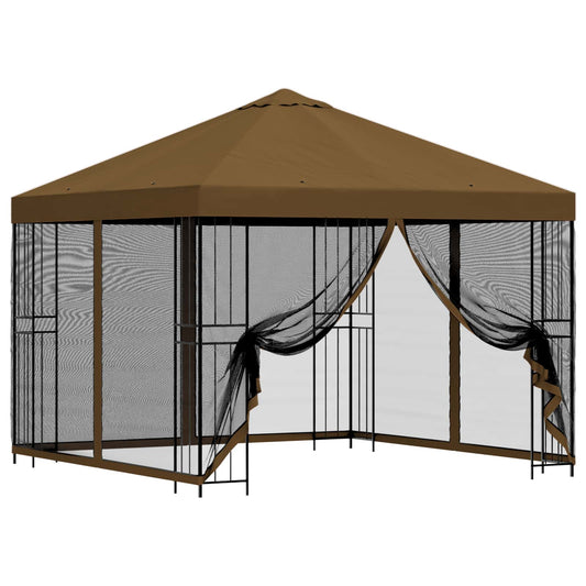 vidaXL Garden Gazebo with Sidewalls 3 x 3 m Taupe Polyester and Steel
