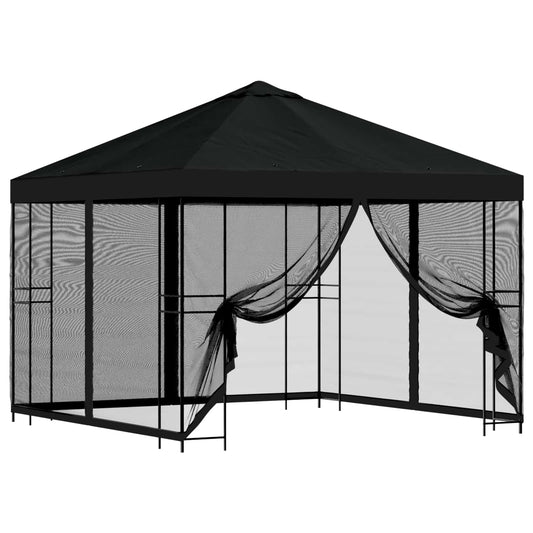 vidaXL Garden Gazebo with Sidewalls 3 x 3 m Black Polyester and Steel