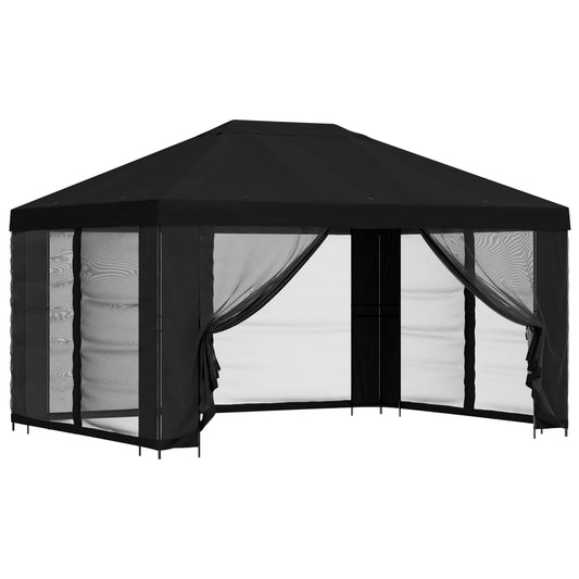 vidaXL Gazebo with Sidewalls 4 x 3 m Black Polyester and Steel 190 gsm