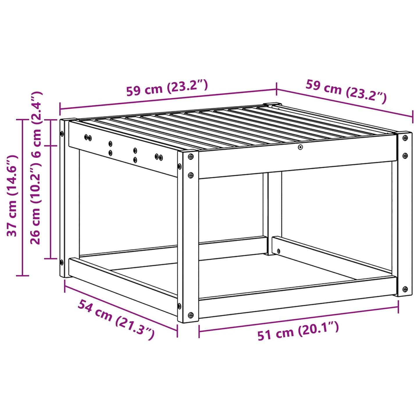 vidaXL Outdoor Table Solid Acacia Wood Natural 59 x 59 x 37 cm