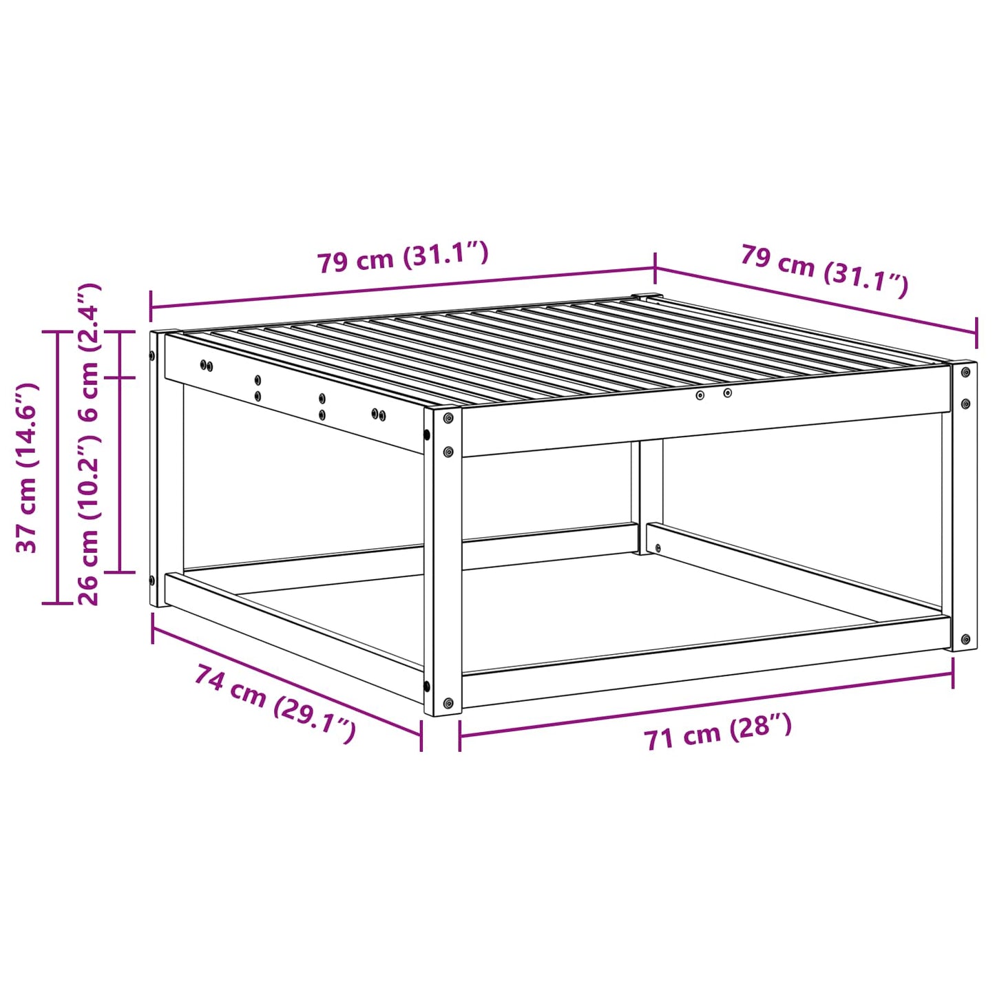vidaXL Outdoor Table Natural 79 x 79 x 37 cm