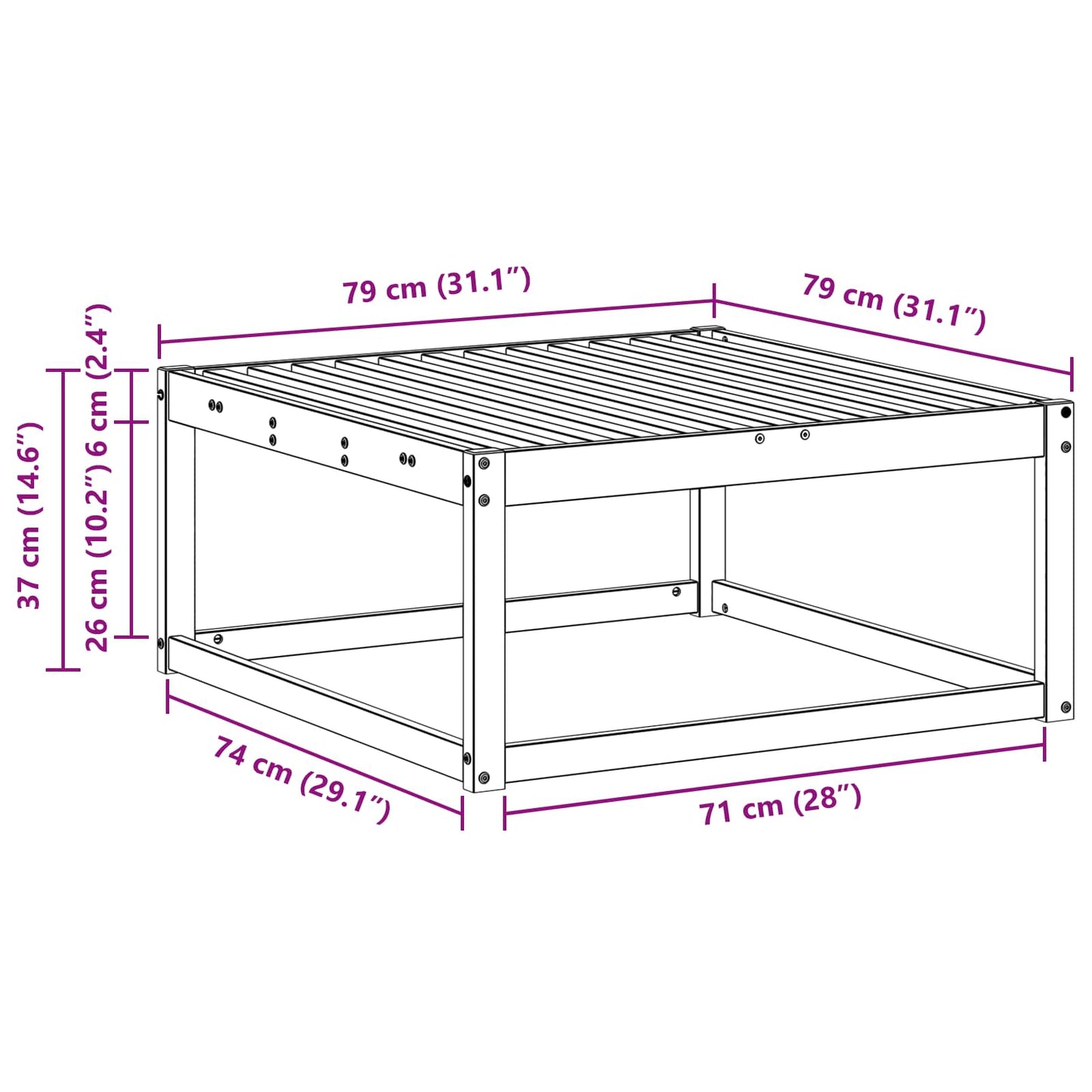 vidaXL Outdoor Footstool Natural 79 x 79 x 37 cm