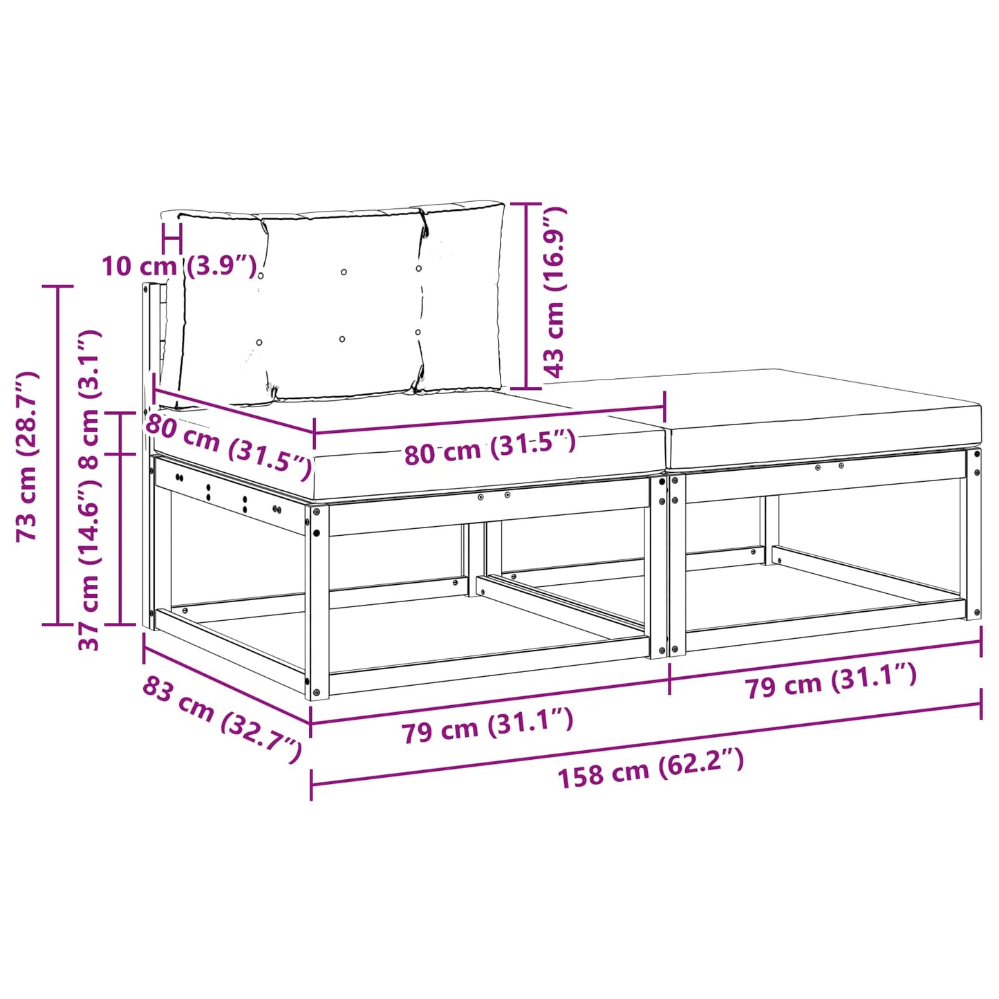 vidaXL Sectional Sofa Units with Cushion 2 Piece Natural