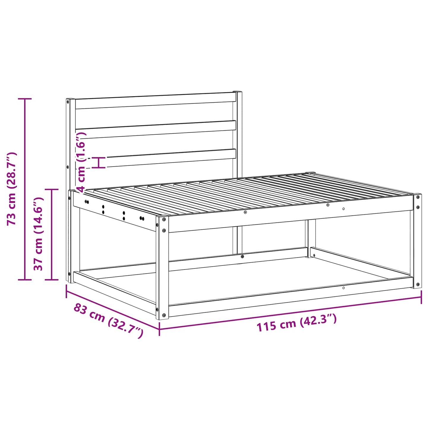 vidaXL Outdoor End sofa Natural 115 x 83 x 73 cm