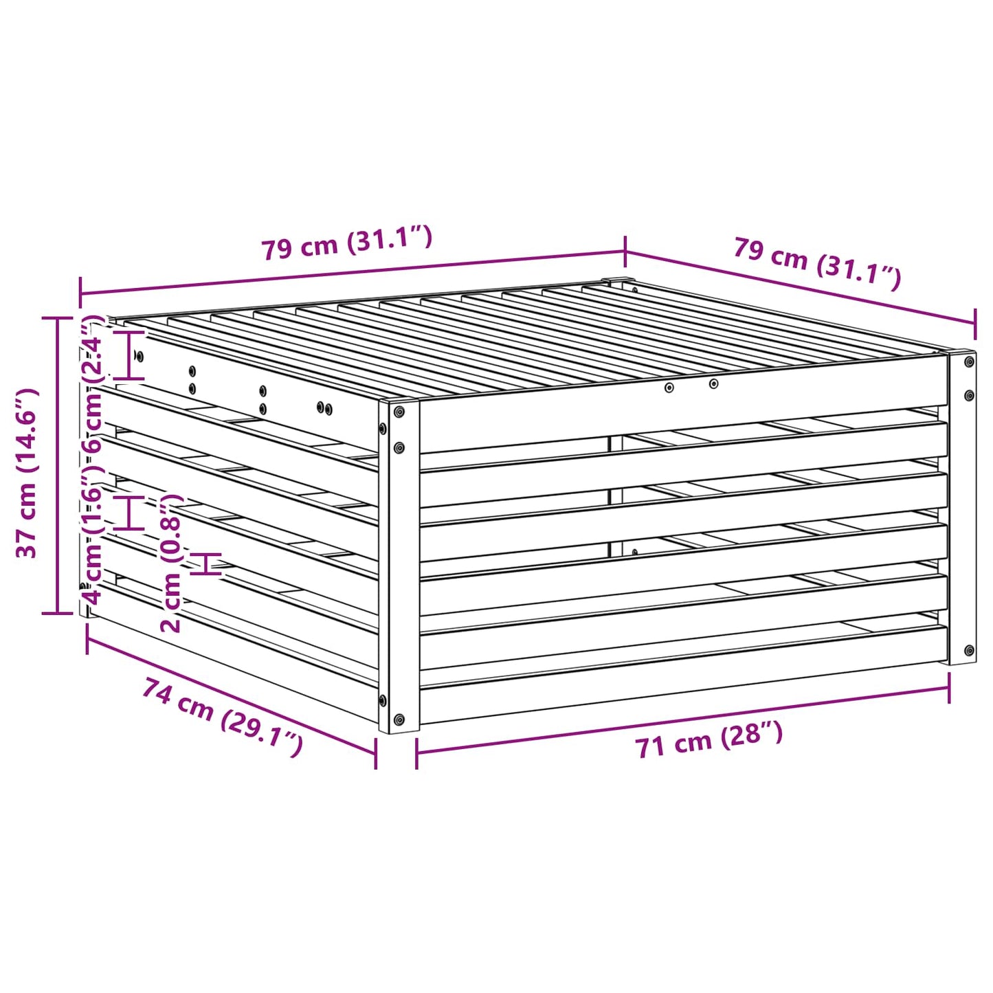 vidaXL Outdoor Footstool Natural 79 x 79 x 37 cm Solid Acacia Wood