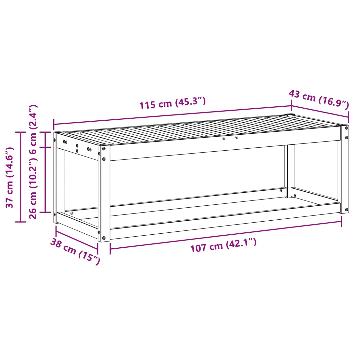 vidaXL Outdoor Stool Bench Natural 115 x 43 x 37 cm Solid Acacia Wood