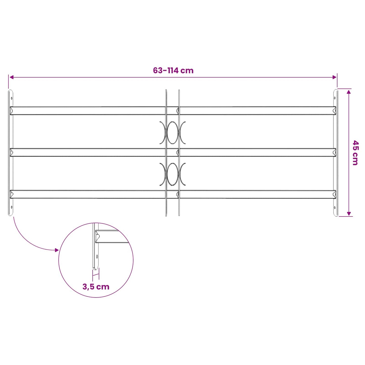 vidaXL Window Grille 116 x 45 cm Powder-Coated Steel Black