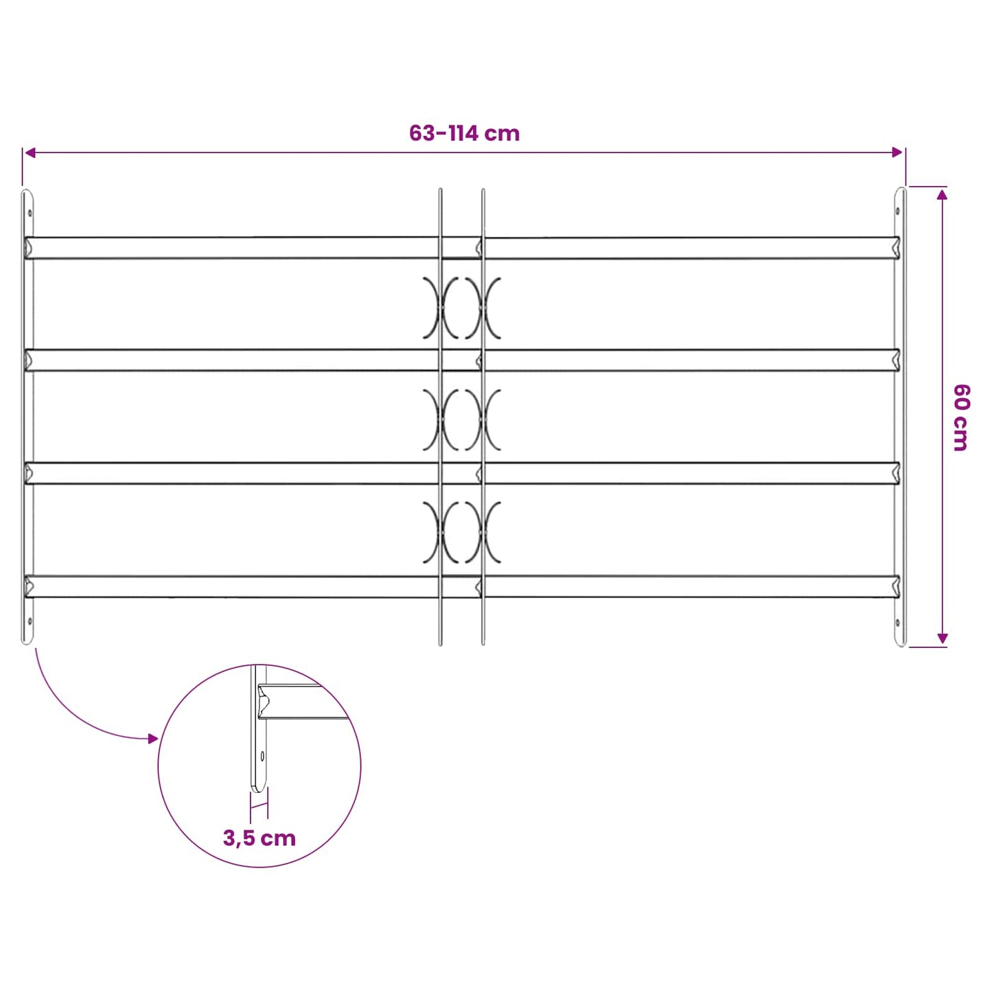 vidaXL Window Grille 115 x 60 cm Powder-Coated Steel Black
