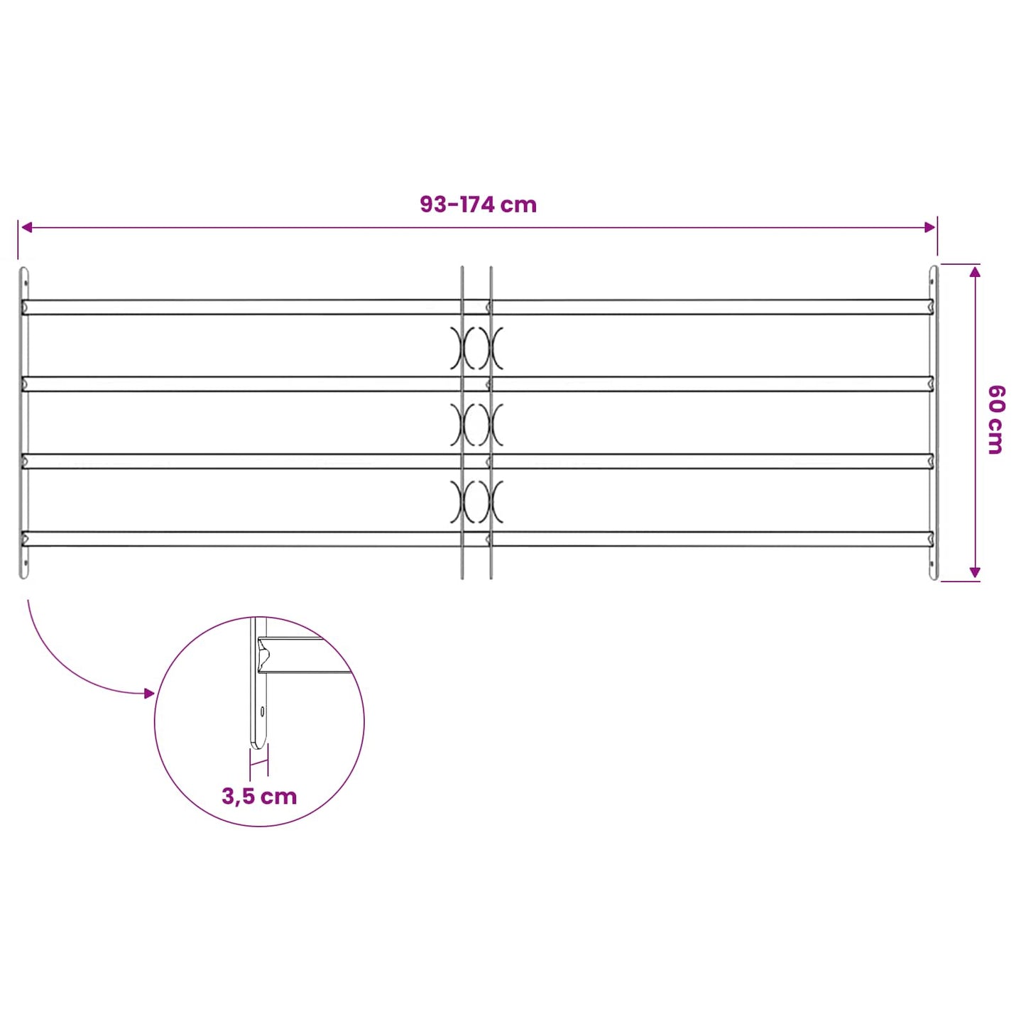 vidaXL Window Grille 175 x 60 cm Powder-Coated Steel Black