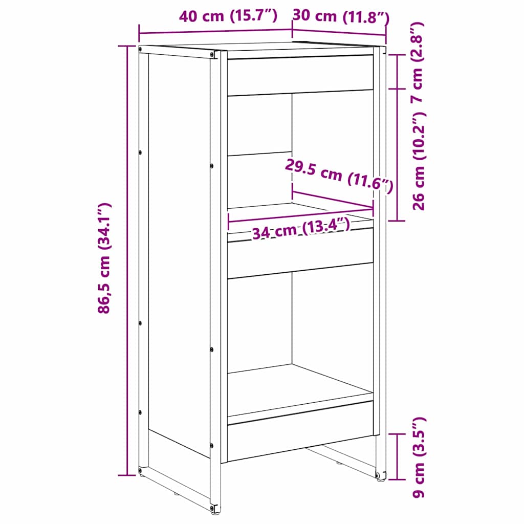vidaXL Book Cabinet Smoke Oak 40 x 30 x 86.5 cm Engineered Wood